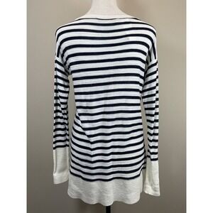 Ann Taylor LOFT Crewneck Cotton-Blend Sweater Knit Top Black White Stripe Sz XS
